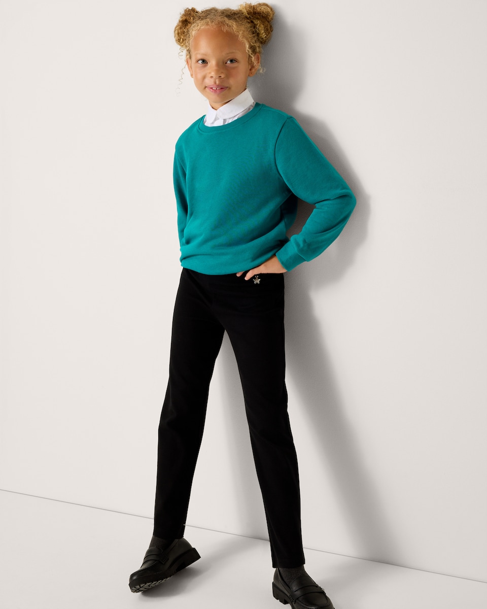 image 1 of F&F Girls School 2 Pack Cotton Rich Straight Leg Trousers in Black