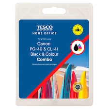 Tesco Remanufactured Canon PG-40 Black & CL-41 Colour Ink Cartridges - Combo Pack