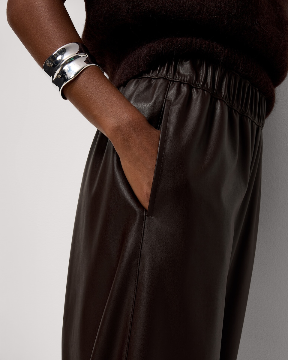 image 1 of F&F Faux Leather Wide Leg Trousers in Burgundy