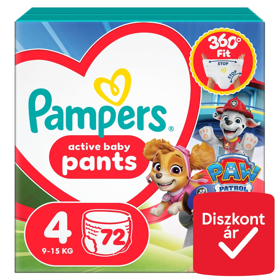image 1 of Pampers Active Baby Nappy Pants Paw Patrol Edition Size 4, 72 Nappies, 9kg-15kg