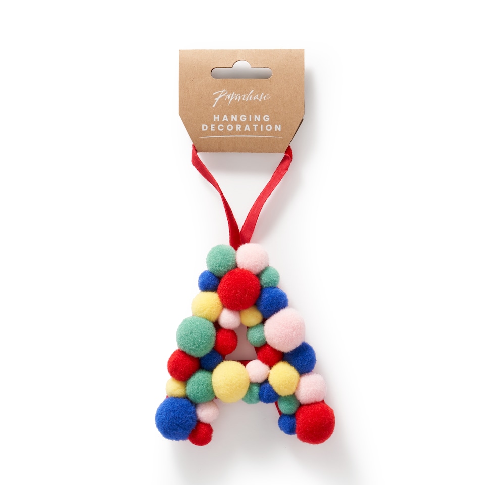 image 1 of Paperchase Cosmic Christmas Pom Pom Letter A Hanging Decoration