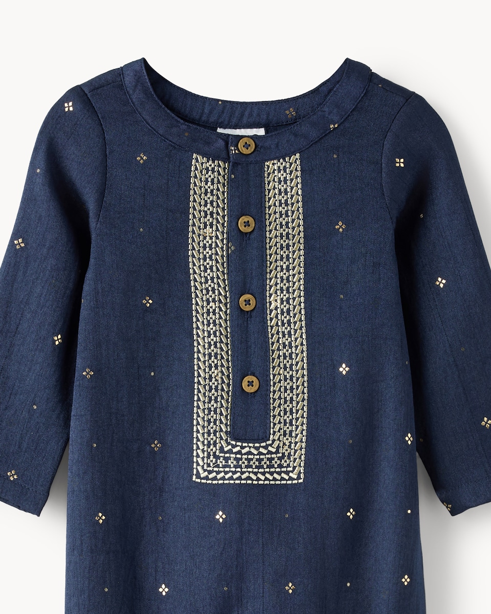 image 1 of F&F Baby Embroidered Diwali Romper in Navy