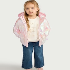F&F Girls Metallic Hooded Puffer Coat in Multi