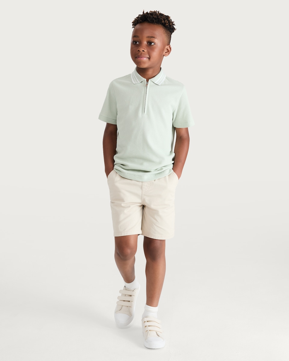 image 1 of F&F Boys Cotton Rich Textured Striped Polo Shirt in Mint