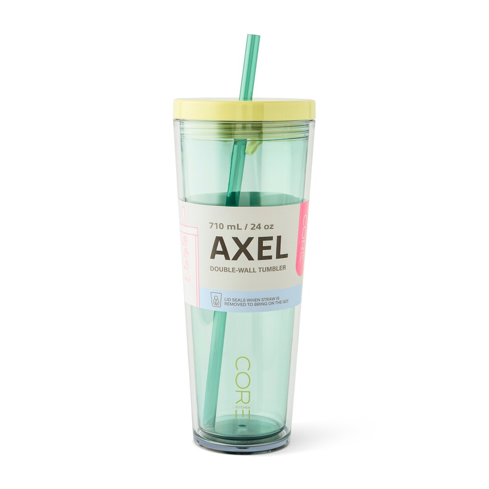 image 1 of Core Kitchen Green Axel Plastic Straw Tumbler Water Bottle 710ml