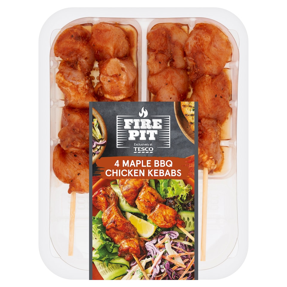 Tesco Fire Pit 4 Maple Bbq Chicken Kebabs 260G