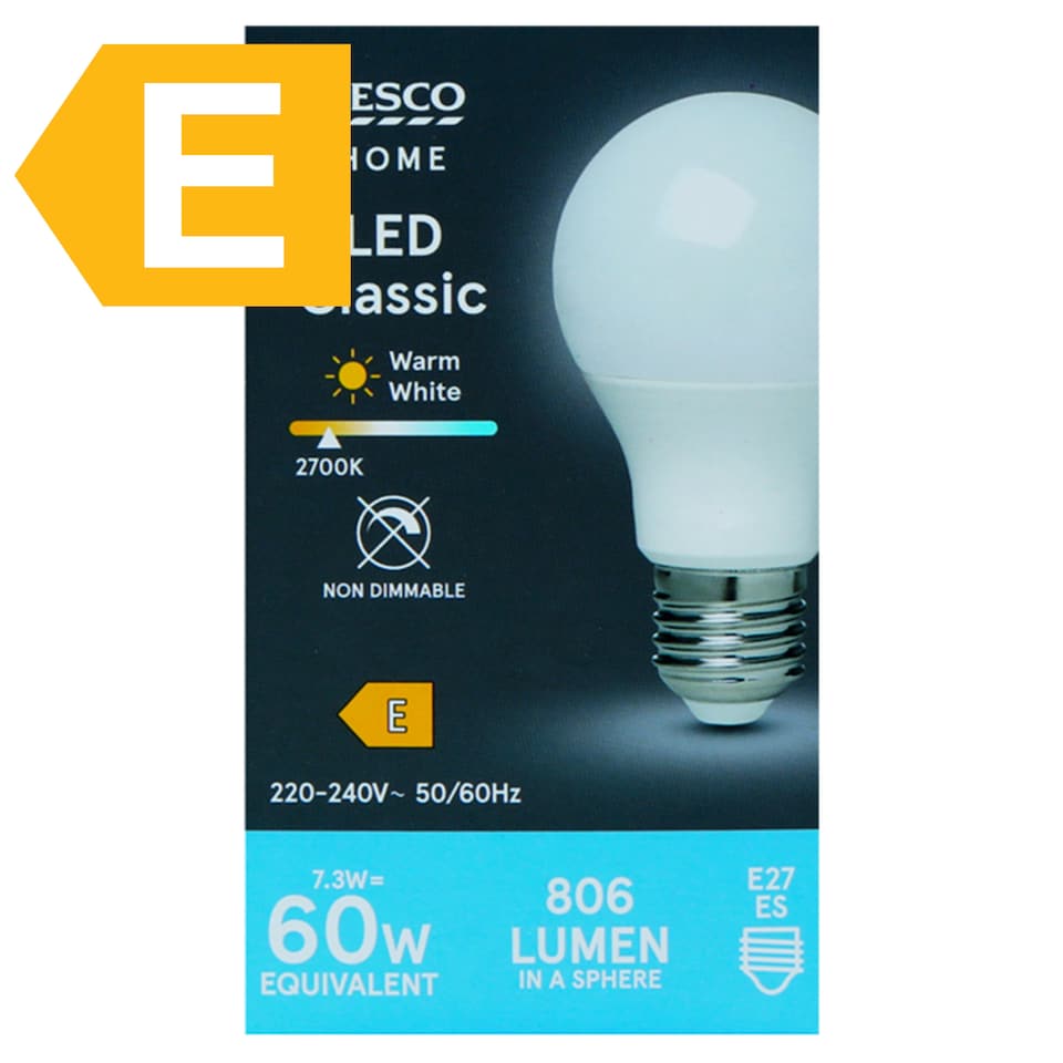 Tesco Home E27 806 lm 60W 2700K LED klasszik izzó  1. kép