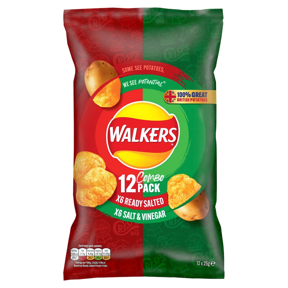 image 1 of Walkers Ready Salted & Salt & Vinegar Crisps Multipack 12x25g