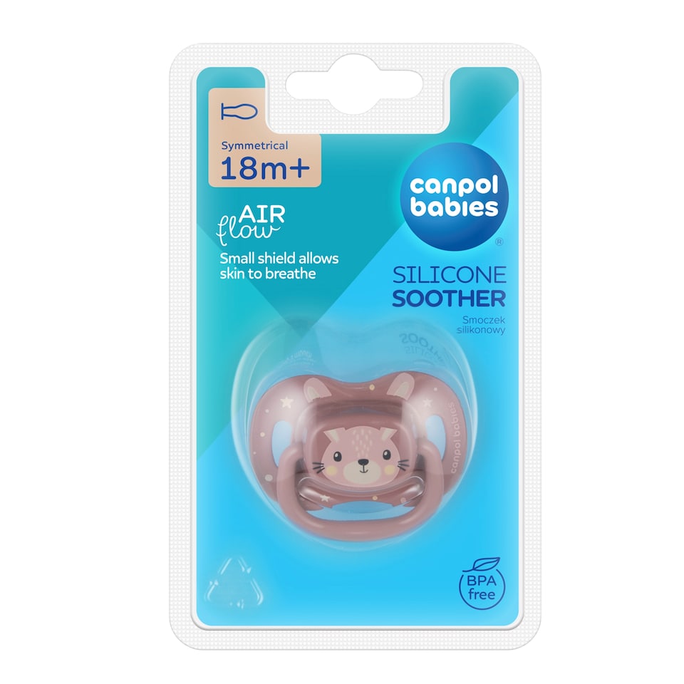 Canpol babies Symmetrical silicone soother CUTE ANIMALS 18m+ 1 pc pink