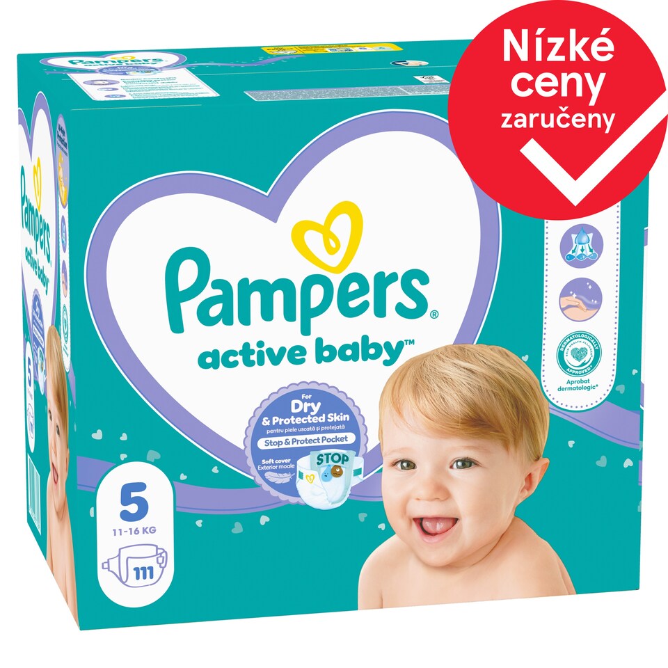 Obrázek 1 pro produkt Pampers Active Baby, Velikost 5, 111 Plenky, 11kg-16kg