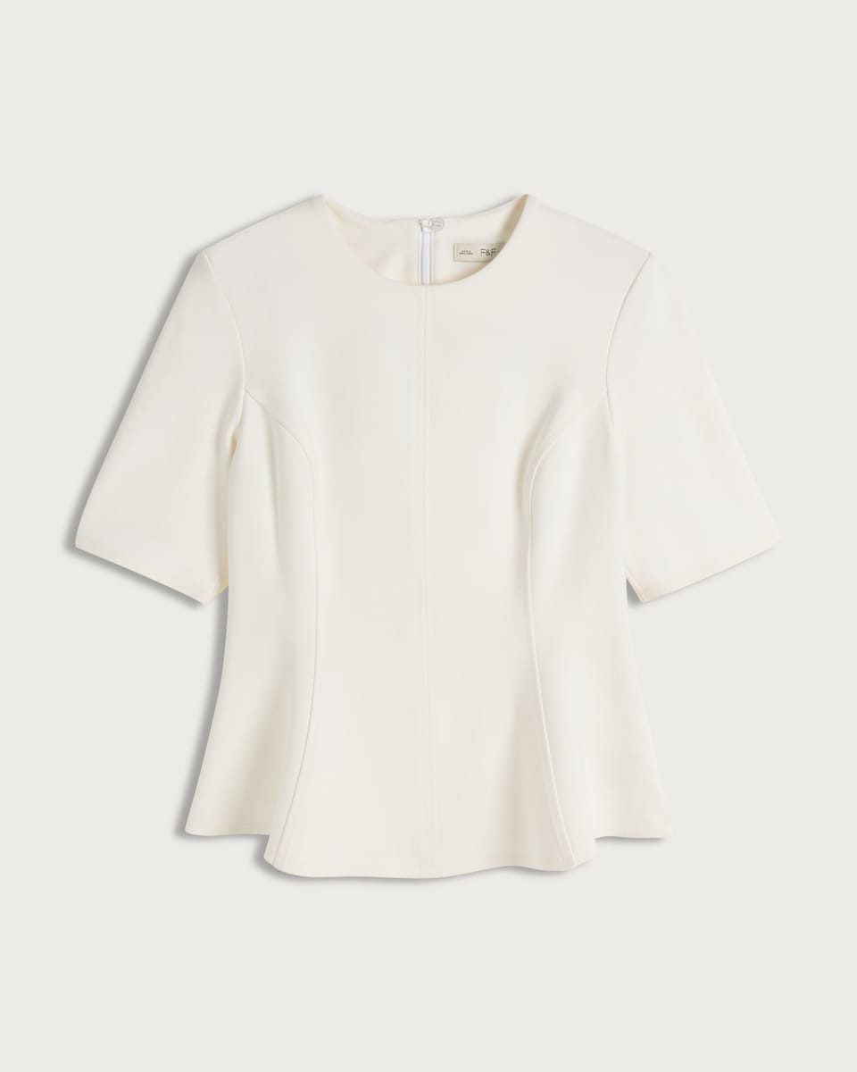image 1 of F&F Ponte Seam Peplum Hem Top in Cream