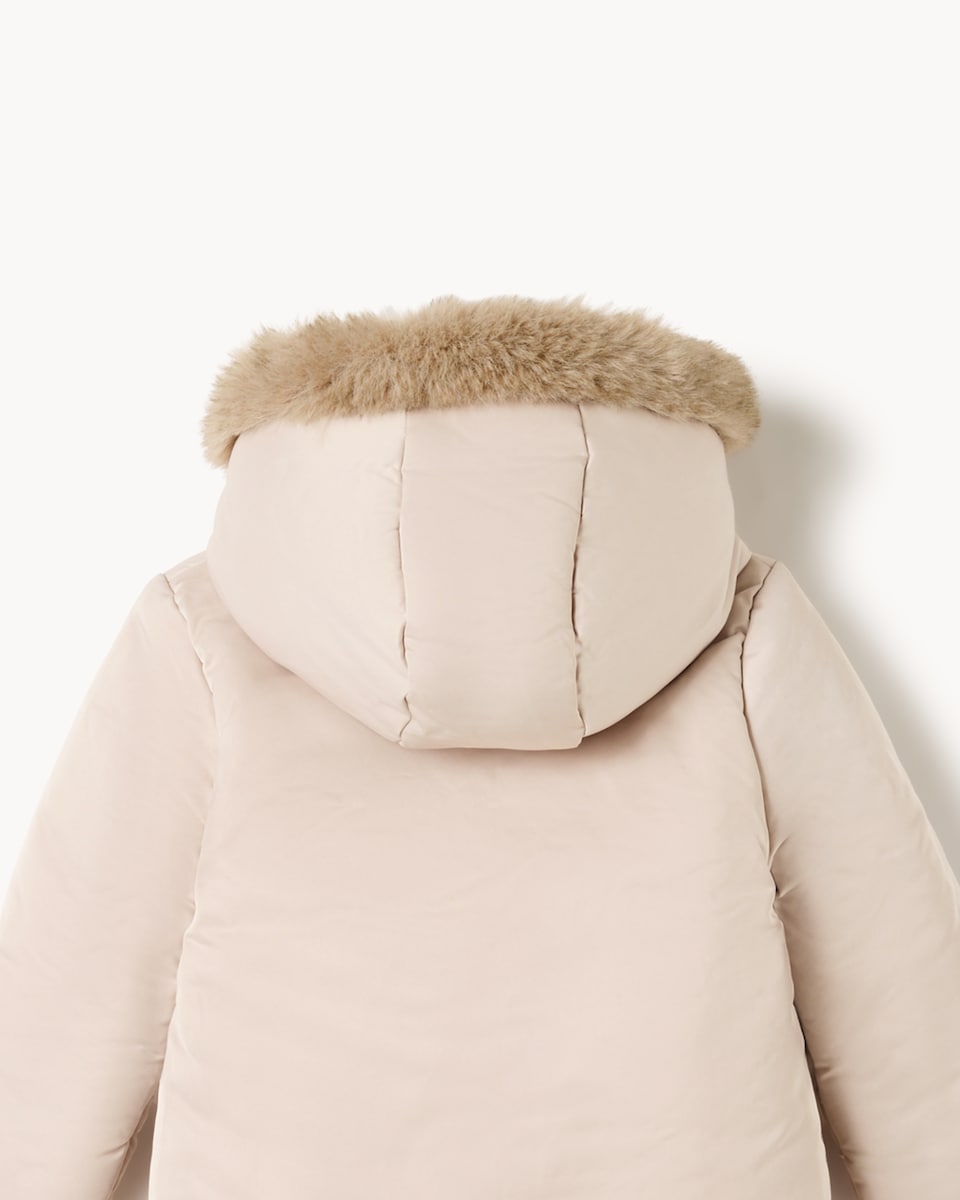 image 1 of F&F Baby Faux Fur Hooded Pramsuit in Gold