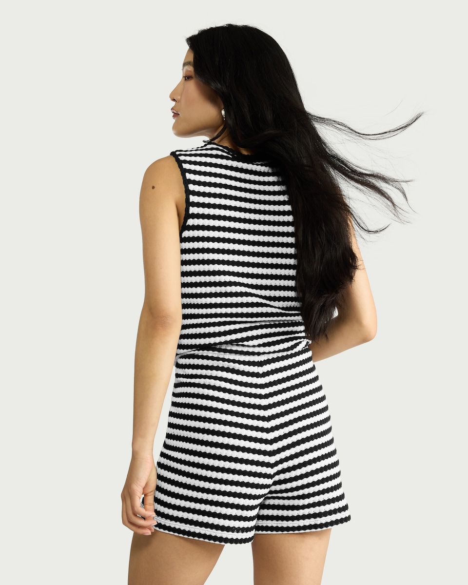 image 1 of F&F Cotton Blend Striped Co-ord Shorts in Multi Black