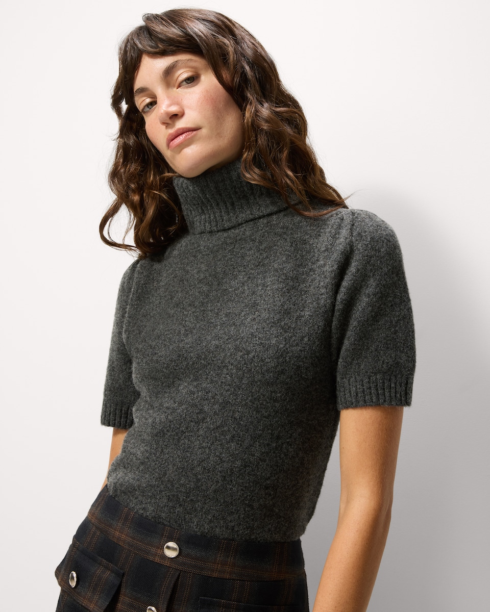image 1 of F&F Roll Neck Puff Sleeved Jumper with Wool in Grey