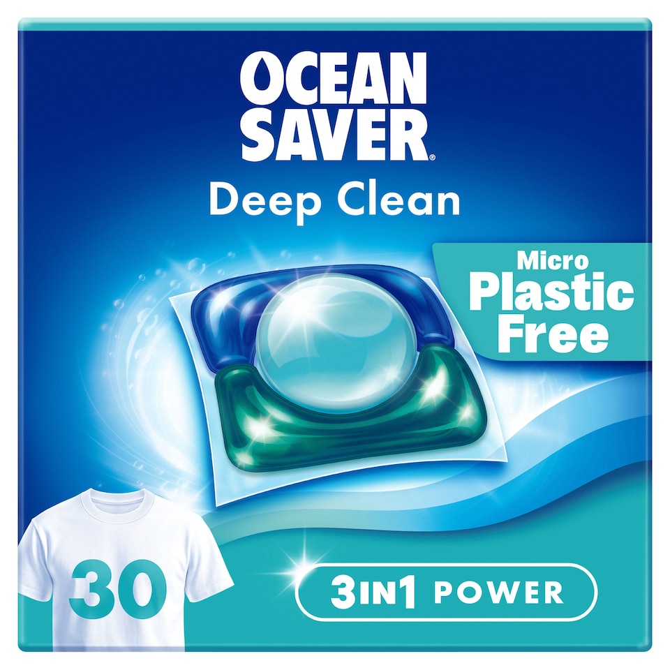 image 1 of OceanSaver Plastic Free 30 Deep Clean Washing Capsules Wild Sea & Sandalwood 420ml 