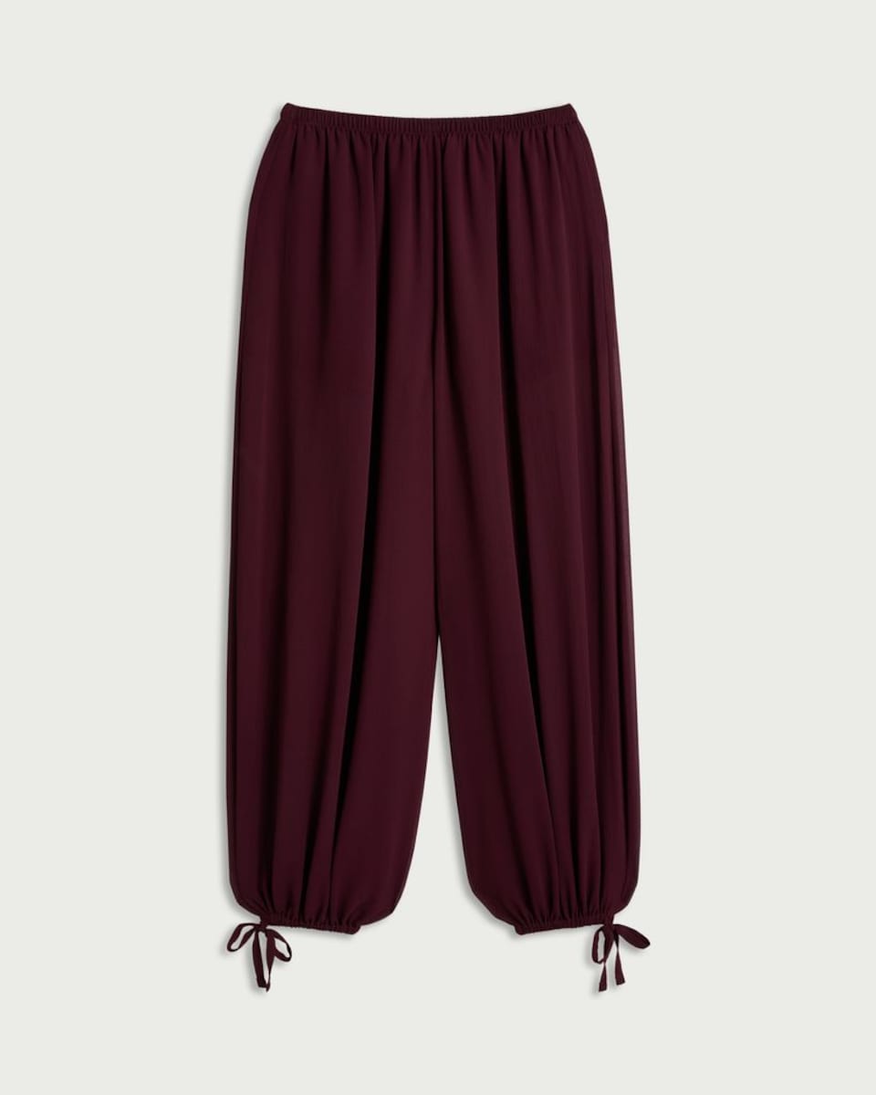 image 1 of F&F Sheer Balloon Leg Trousers in Burgundy