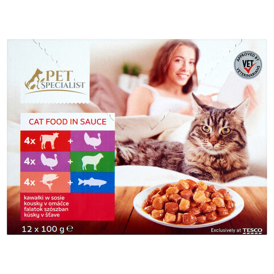 Tesco Pet Specialist teljes értékű állateledel felnőtt macskák számára falatok szószban 12 x 100 g
