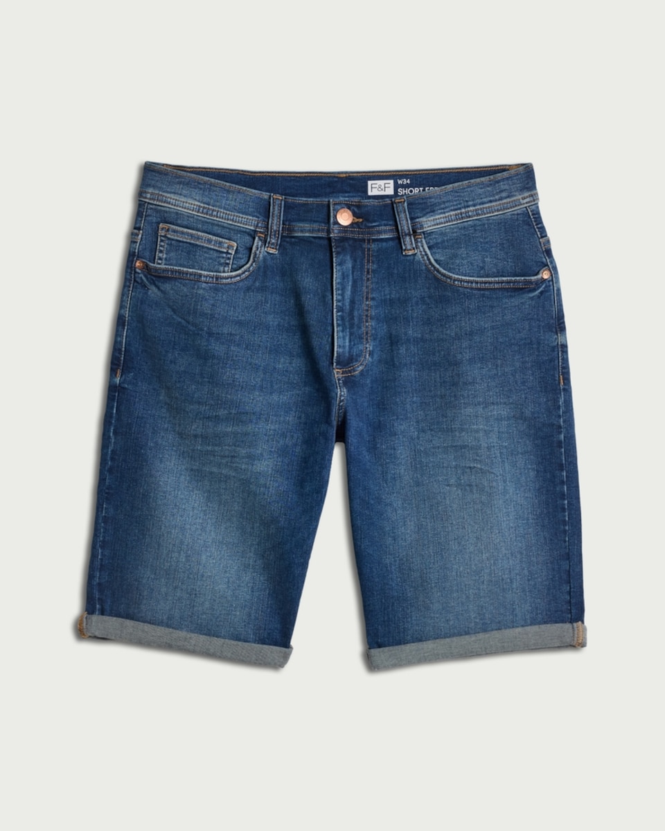 image 1 of F&F Cotton Rich FREEFIT® Denim Shorts in Navy