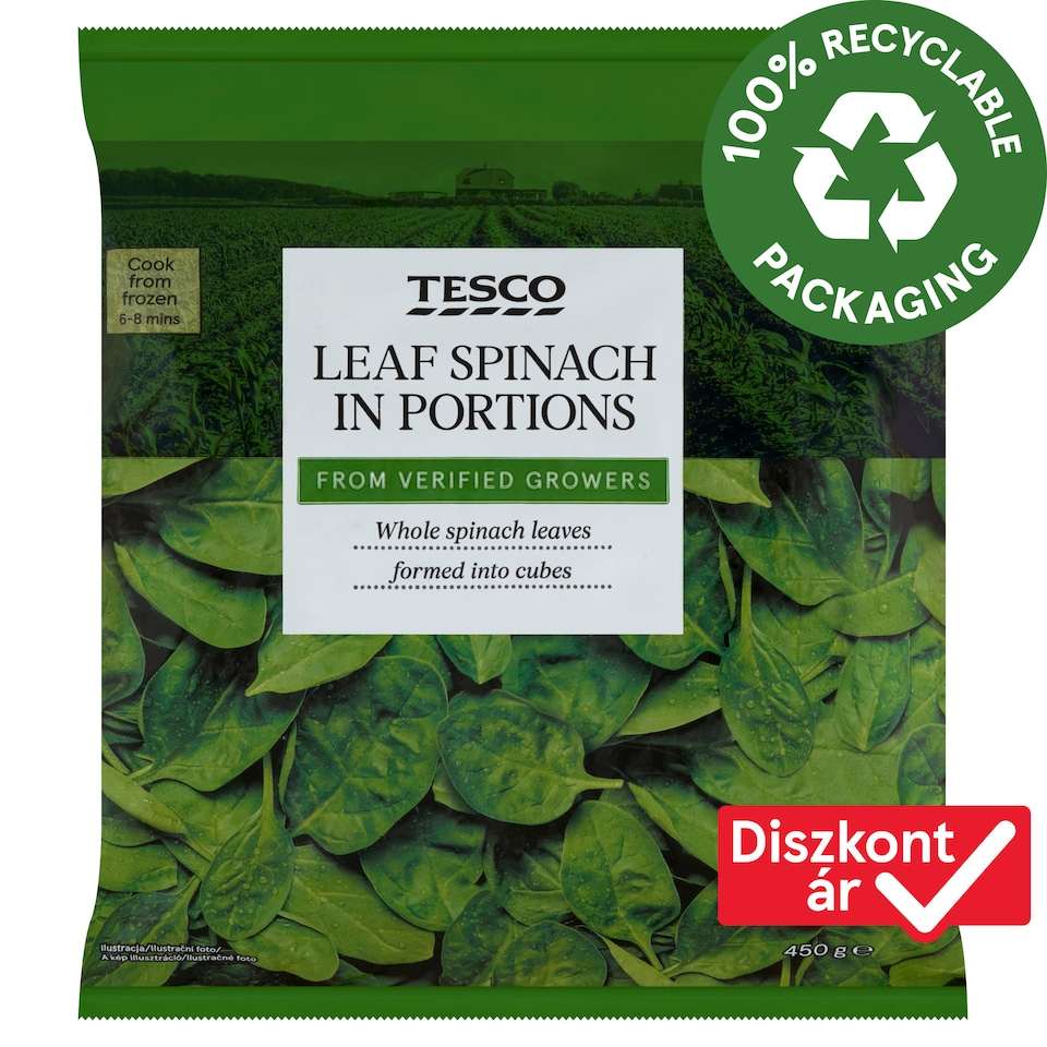 Tesco Quick-Frozen Leaf Spinach in Portions 450 g