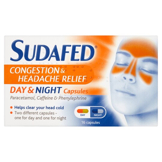 Sudafed Headache Day & Night Capsules 16'S Tesco Groceries