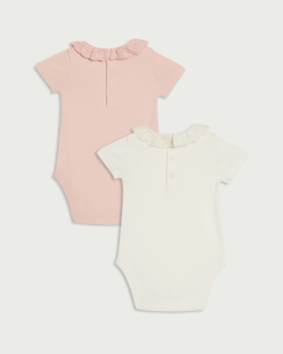 image 1 of F&F Baby 2-Pack Pure Organic Cotton Broderie Collar Bodysuits in Pink
