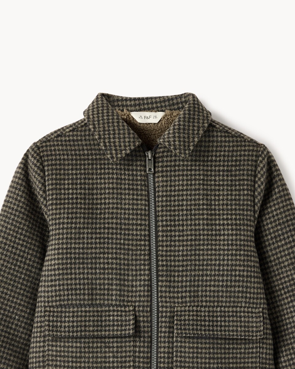 image 1 of F&F Boys Herringbone Zip Up Jacket in Brown