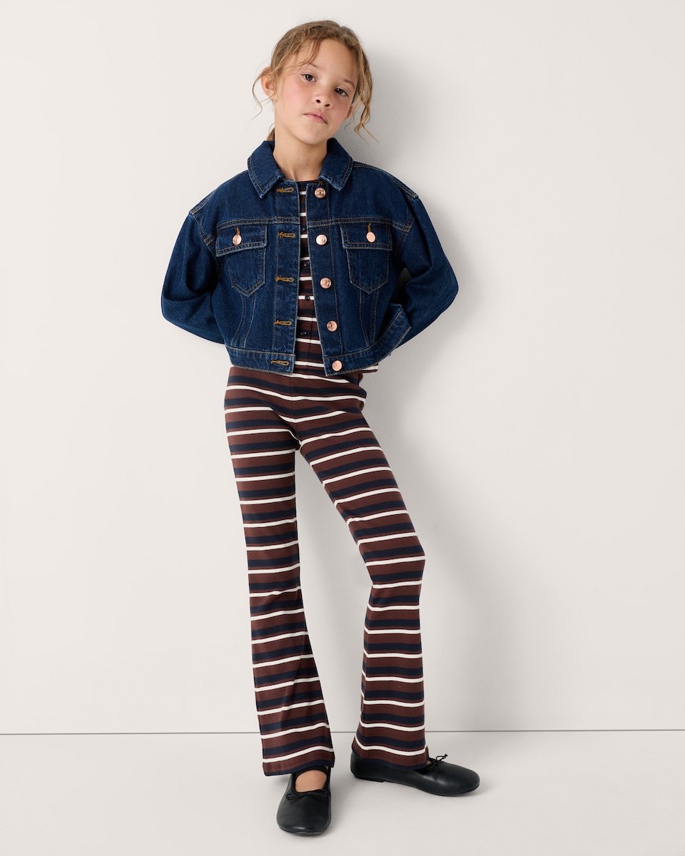 image 1 of F&F Girls Cotton Rich Striped Cardigan and Leggings Set in Brown