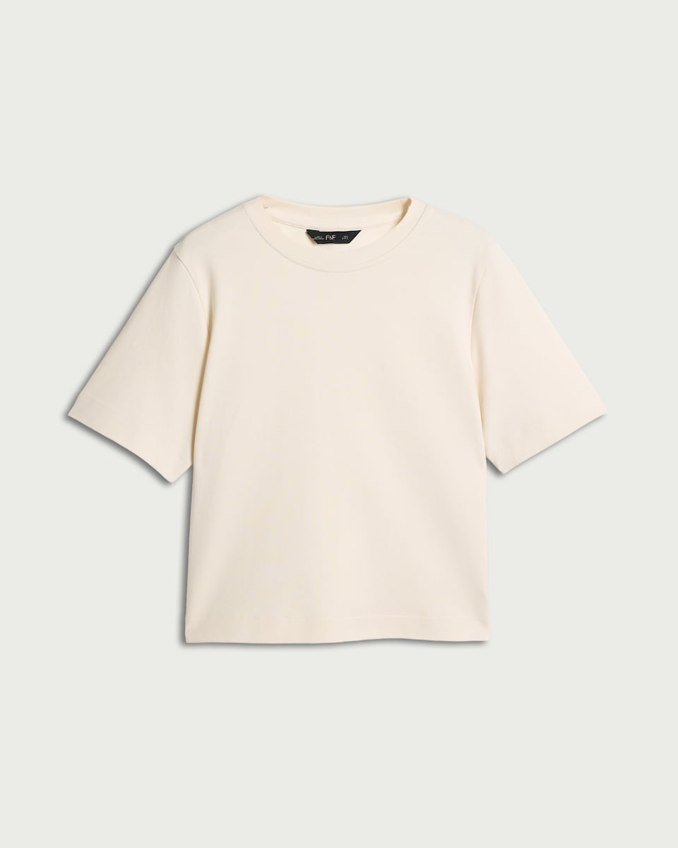 image 1 of F&F Pure Cotton Short Sleeved Crop Top in Cream