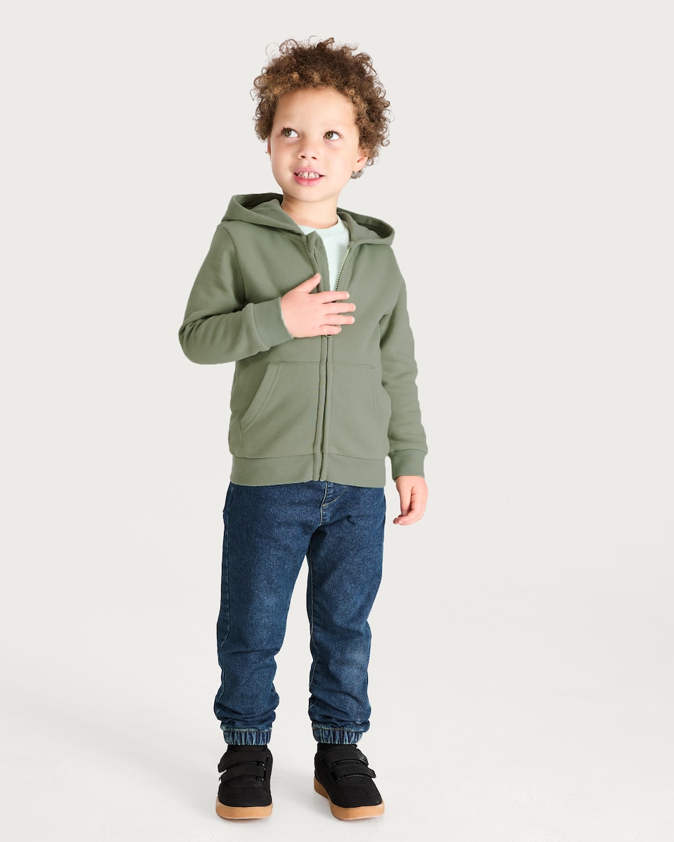 image 1 of F&F Boys Cotton Rich Zip Through Hoodie in Khaki