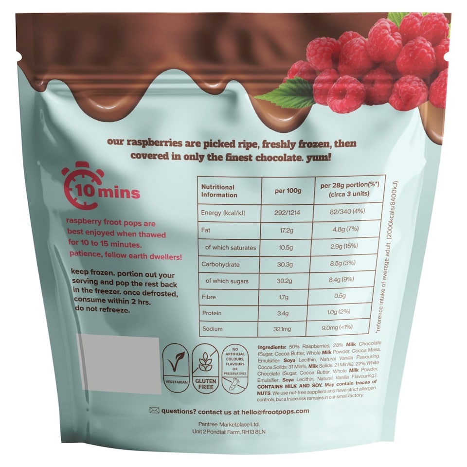 image 1 of Froot Pops Freshly Frozen Raspberries Coated in White & Milk Chocolate 200g
