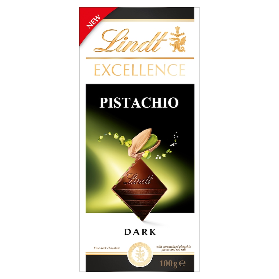 Lindt Excellence Dark Chocolate with Caramelized Pistachio Pieces and Sea Salt 100 g