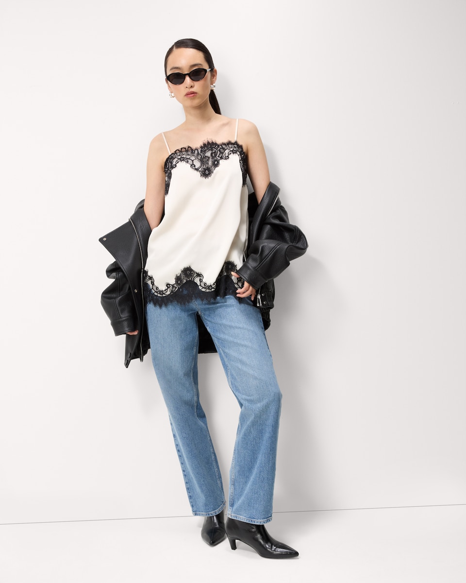 image 1 of The F&F Edit Satin Lace Trim Co-ord Cami Top in Ivory
