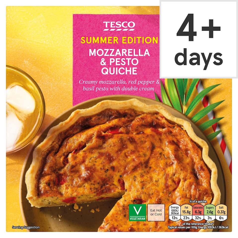 Tesco Mozzarella & Pesto Quiche 400G