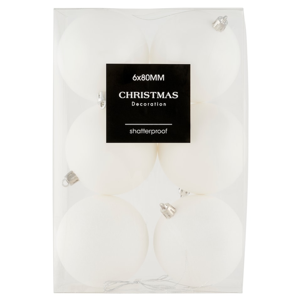 Biele nerozbitné vianočné gule 80 mm 6 ks