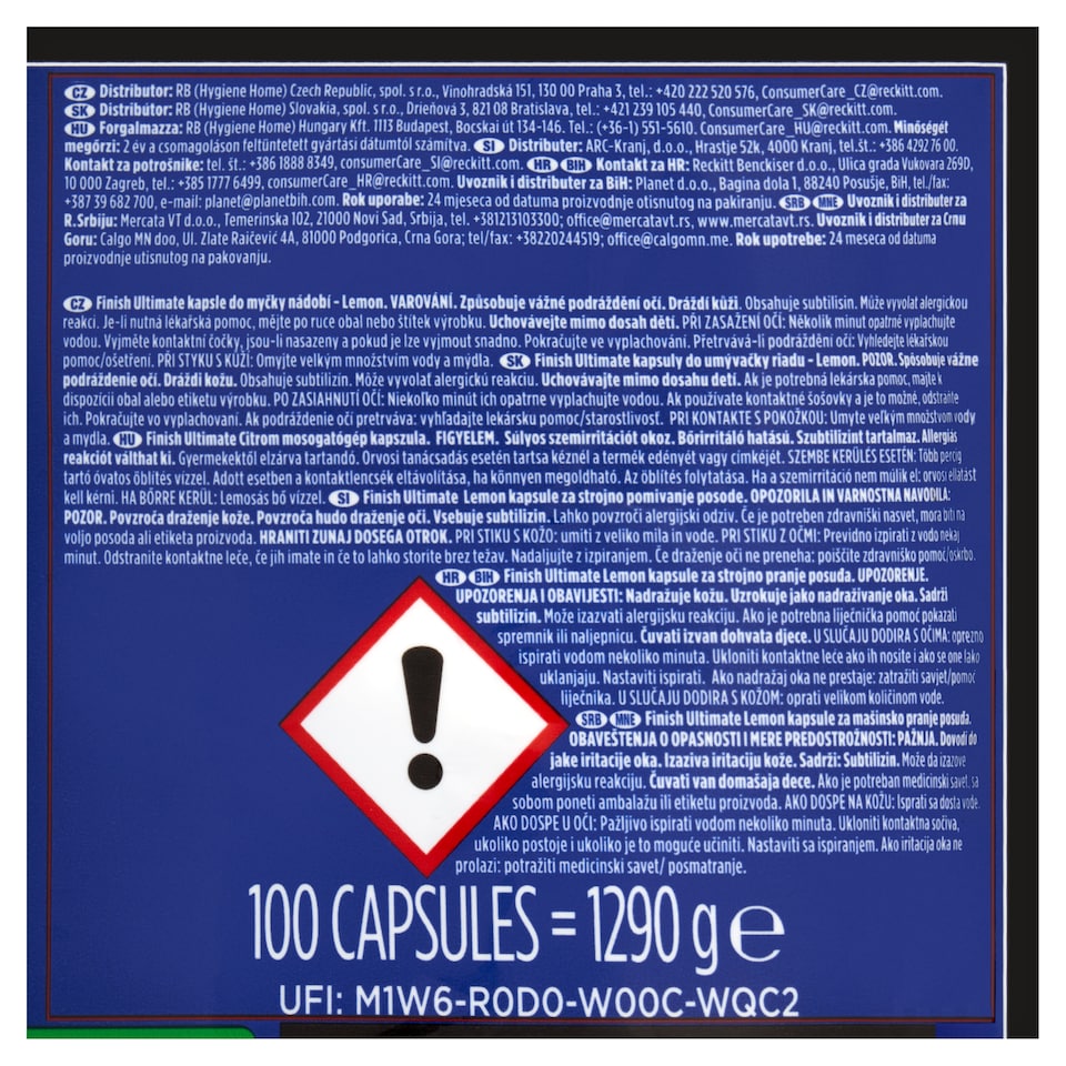 image 1 of Finish Powerball Ultimate All in 1 Lemon Dishwasher Capsules 100 pcs 1290g