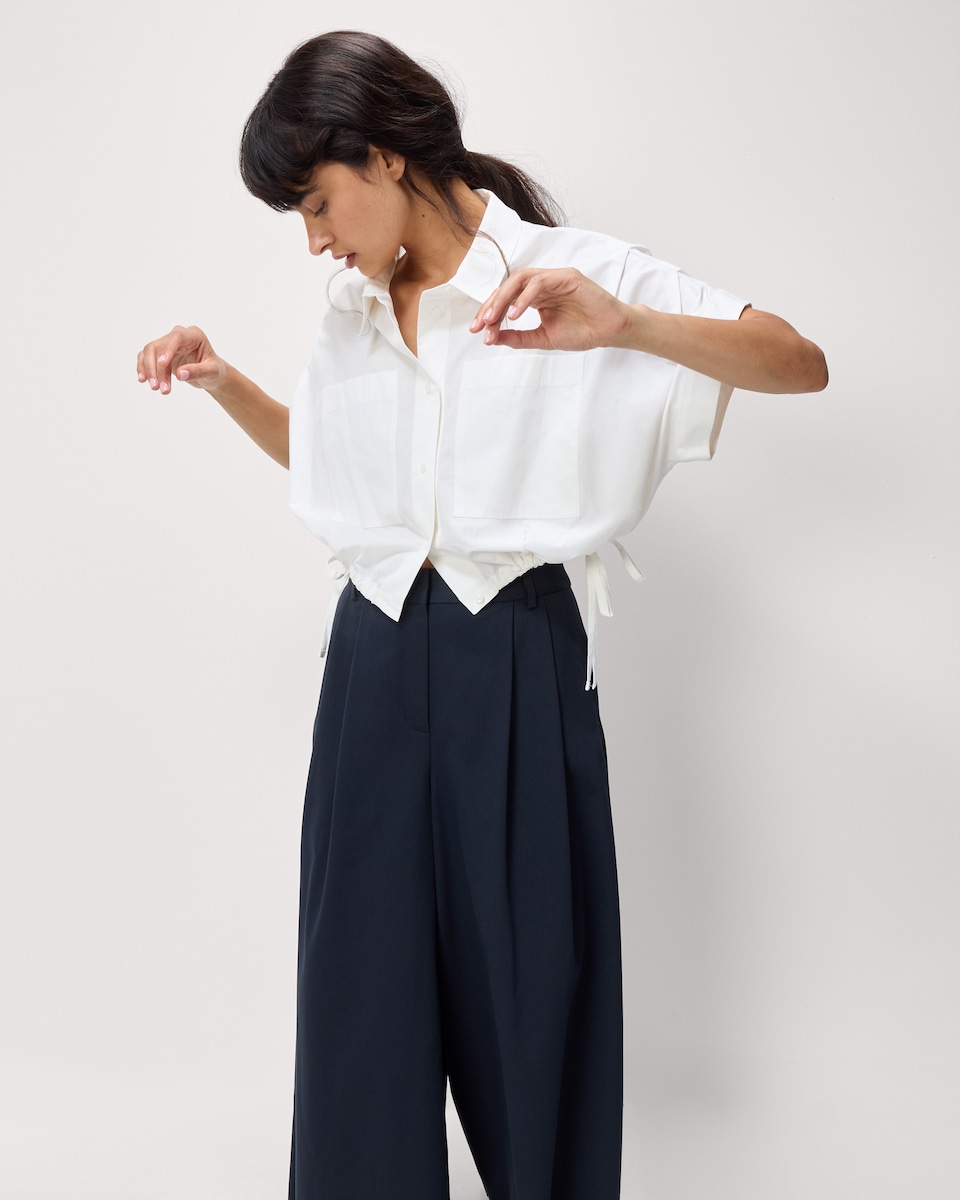 image 1 of F&F Pure Cotton Drawstring Hem Shirt in White