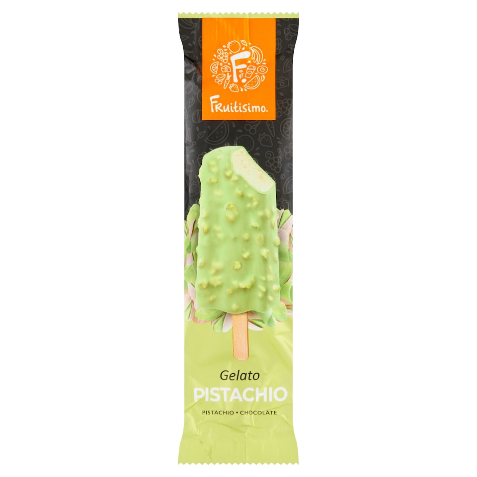 Obrázek 1 pro produkt Fruitisimo Mléčný mražený krém pistáciový s polevou s pistáciovou bílou čokoládou 70ml