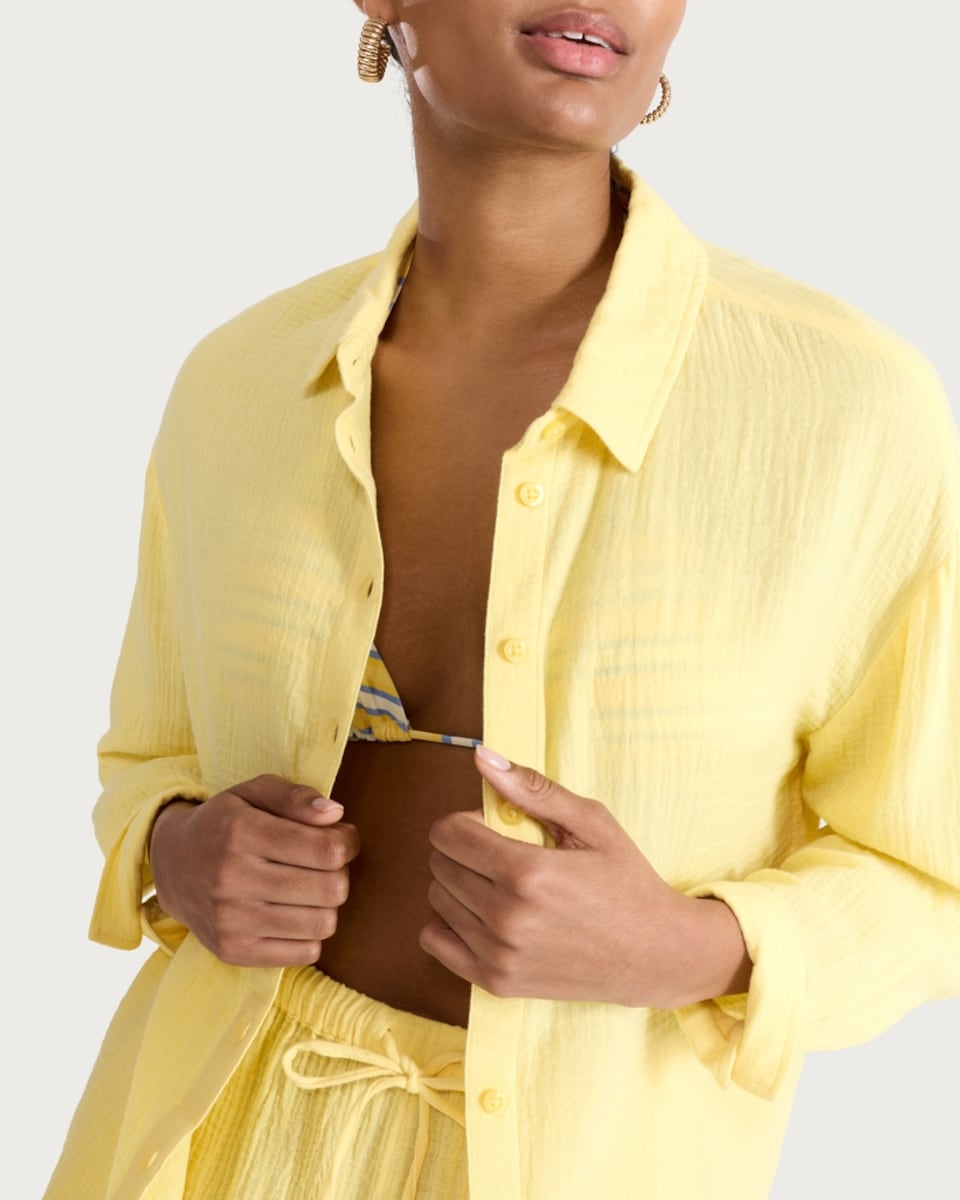 image 1 of F&F Pure Cotton Double Cloth Long Sleeved Shirt in Yellow