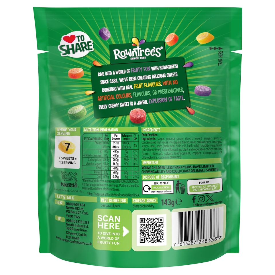 image 1 of Rowntree's Fruit Pastilles Sweets Sharing Bag 143g