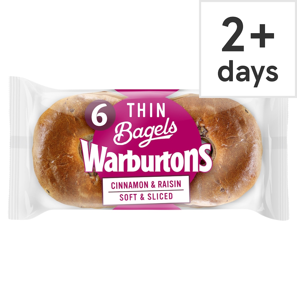image 1 of Warburtons Thin Cinnamon & Raisin Bagels 6 Pack