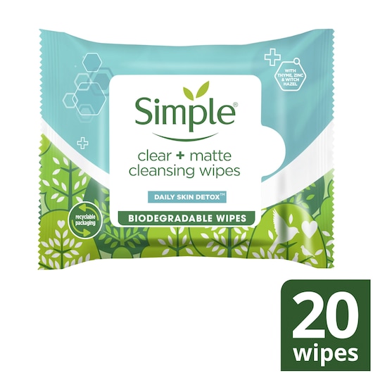 Simple Clear & Matte Cleansing Wipes X20 Tesco Groceries