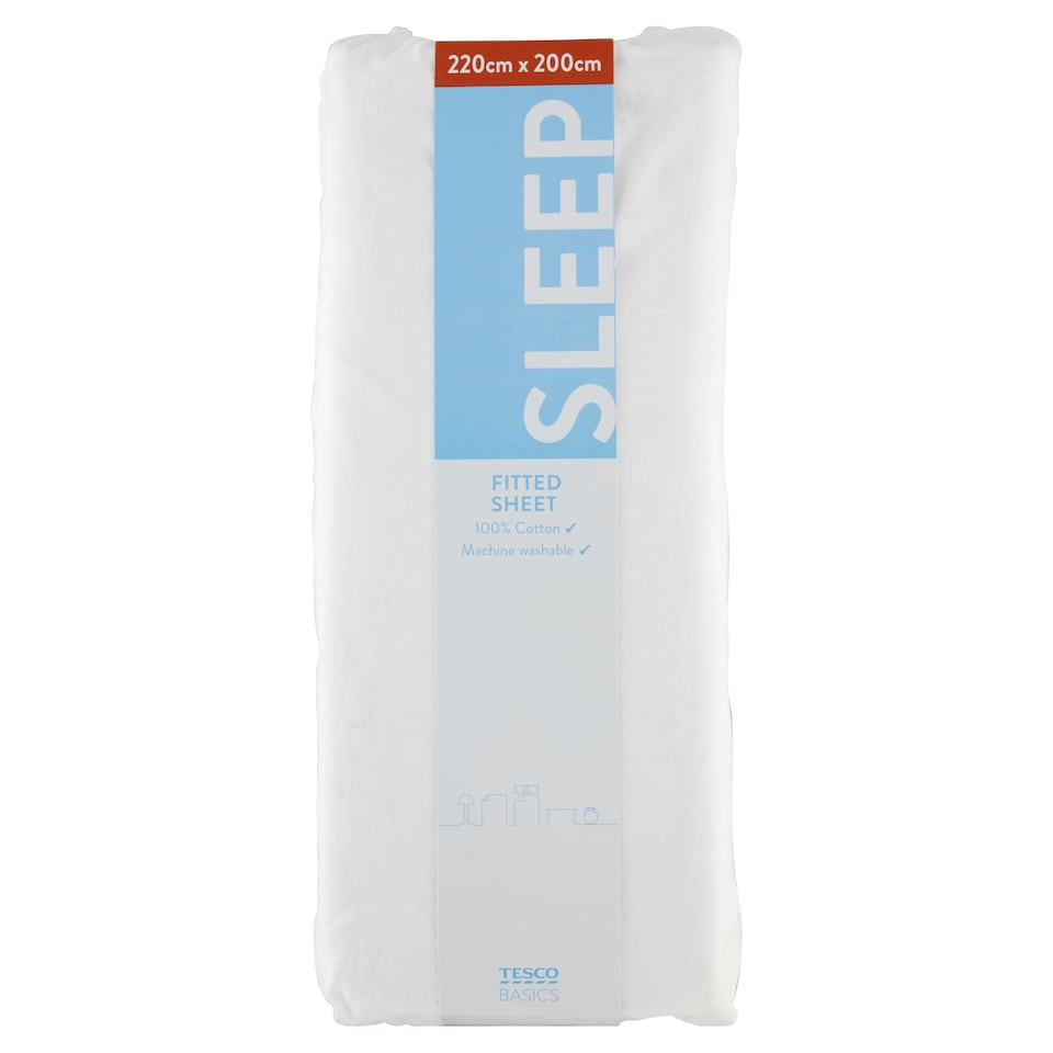 Tesco Basics White Fitted Sheet 220 cm x 200 cm