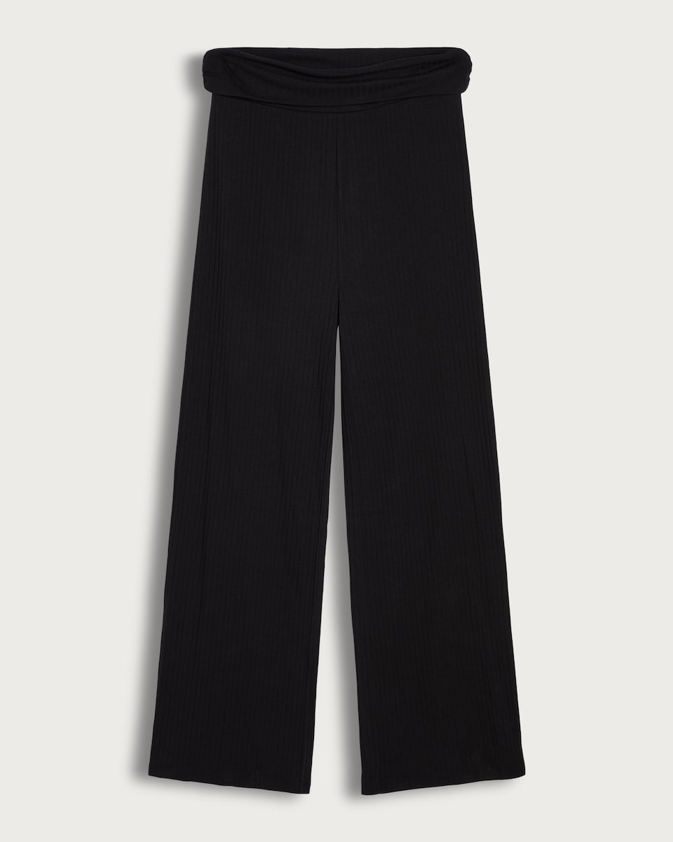 OH ME OH MY Cotton Rich Ribbed Foldover Waist Co-ord Trousers in Black