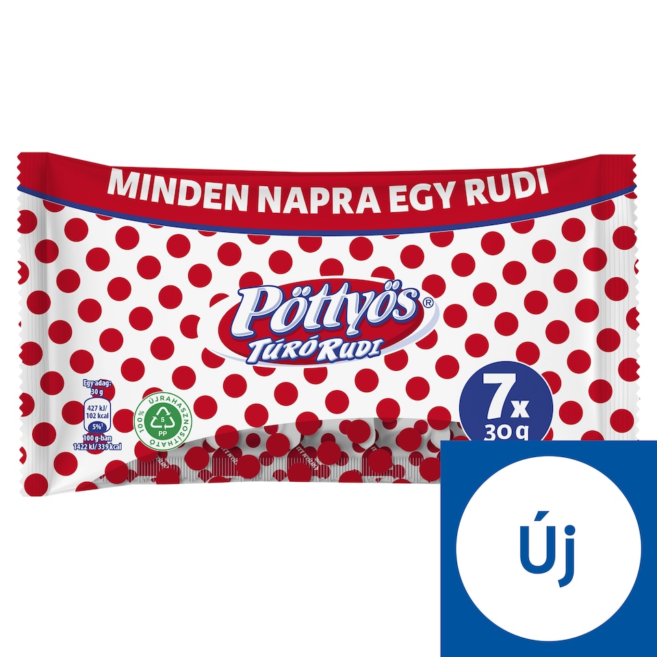 Pöttyös Túró Rudi Unflavoured Cottage Cheese Dessert with Cocoa Coating 7 x 30 g (210 g)