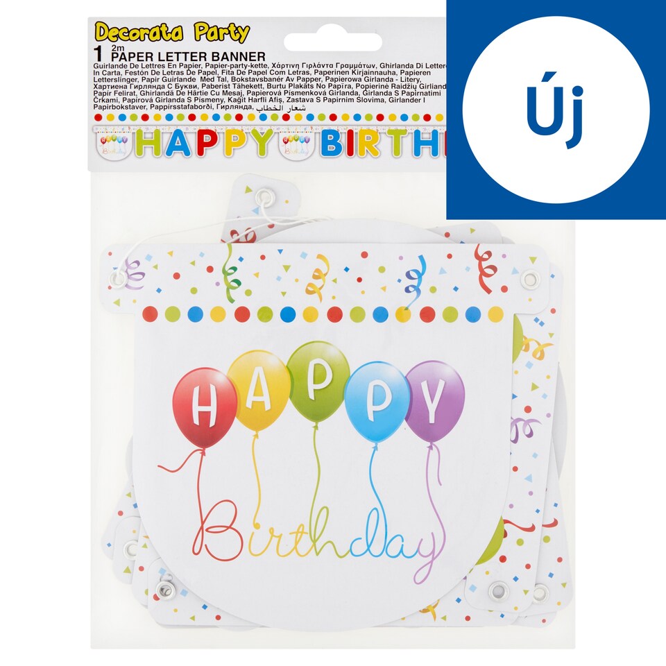 Decorata Party Happy Birthday papír felirat 2 m-es