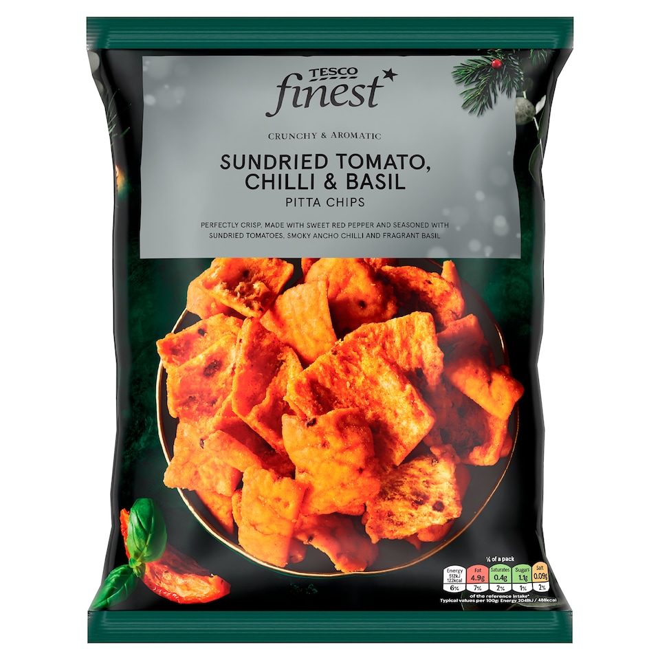 Tesco Finest Sundried Tomato, Chilli & Basil Pitta Chips 150g