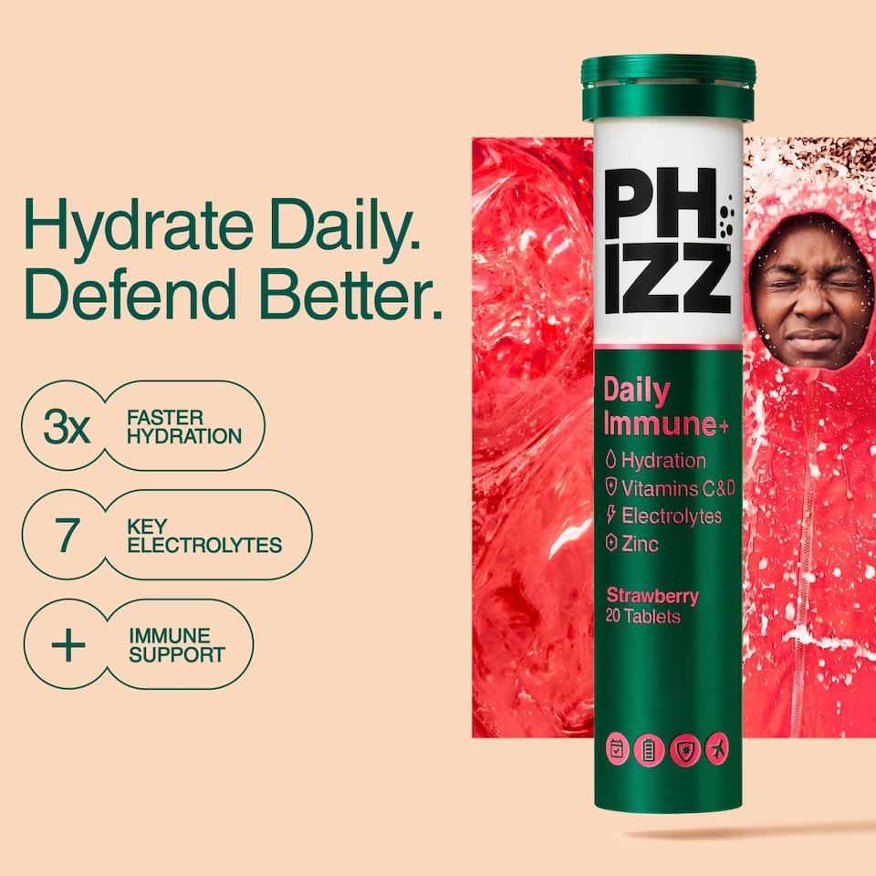 image 1 of Phizz Daily Immune+ Strawberry, Hydration, Electrolytes and Vitamins Effervescent 20 Tablets