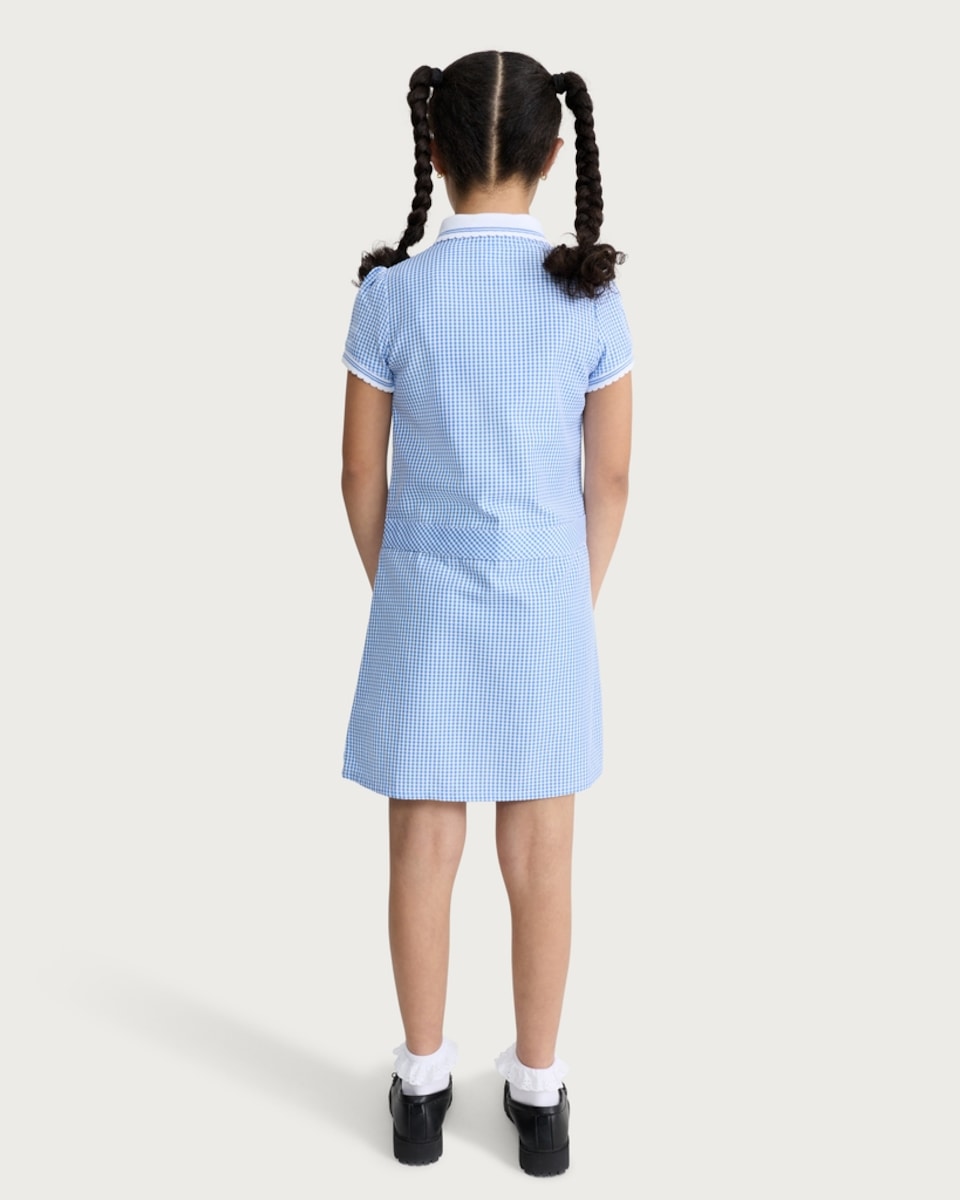 image 1 of F&F School Girls 2-Pack Gingham Short Sleeved Dresses in Blue