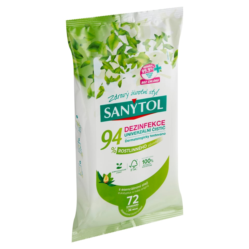 image 1 of Sanytol Disinfection Universal Cleaner Disposable Cleaning Cloths Eucalyptus and Mint Origins 36 pcs