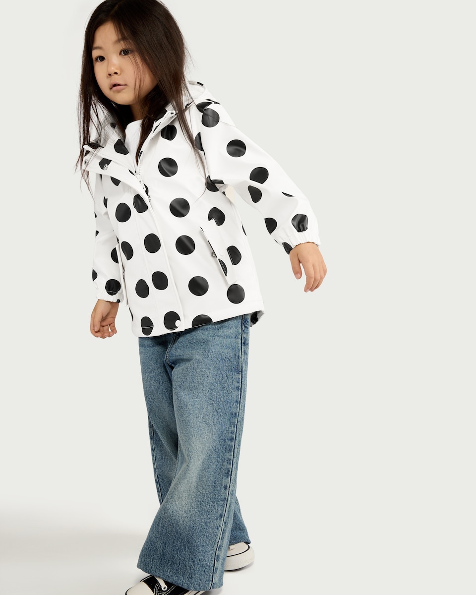 image 1 of F&F Girls Polka Dot Raincoat in Multi White